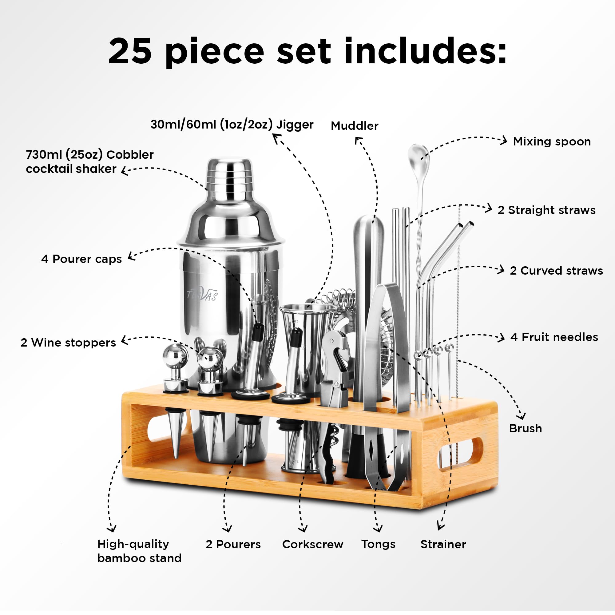 TEAVAS Mixology Bartender Kit jigger and strainer provide precise pours and clean finish
