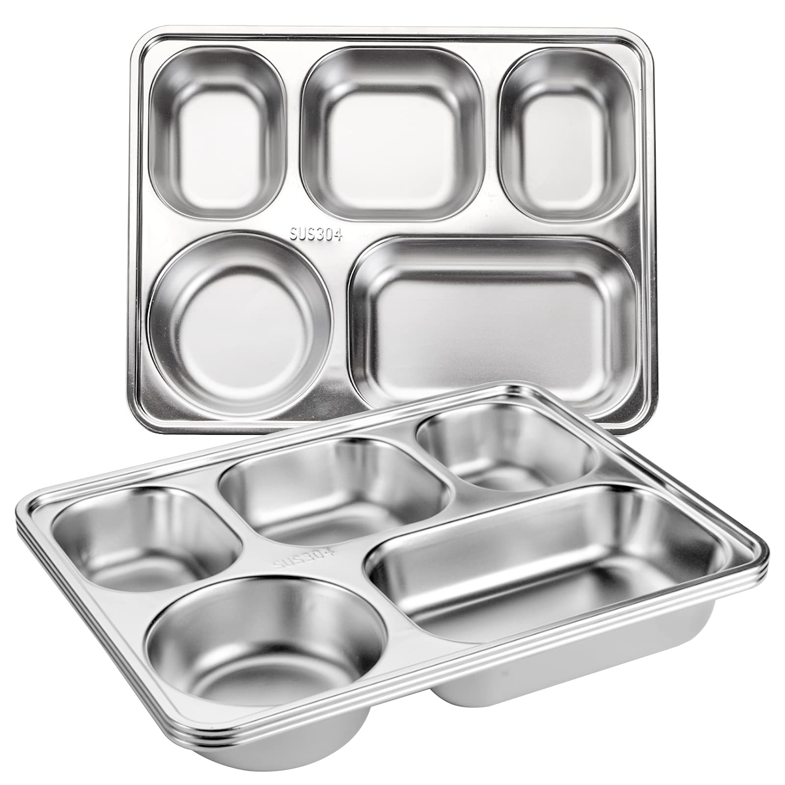 Tebery 3-pack stainless steel divided plates with five sections for balanced meals.