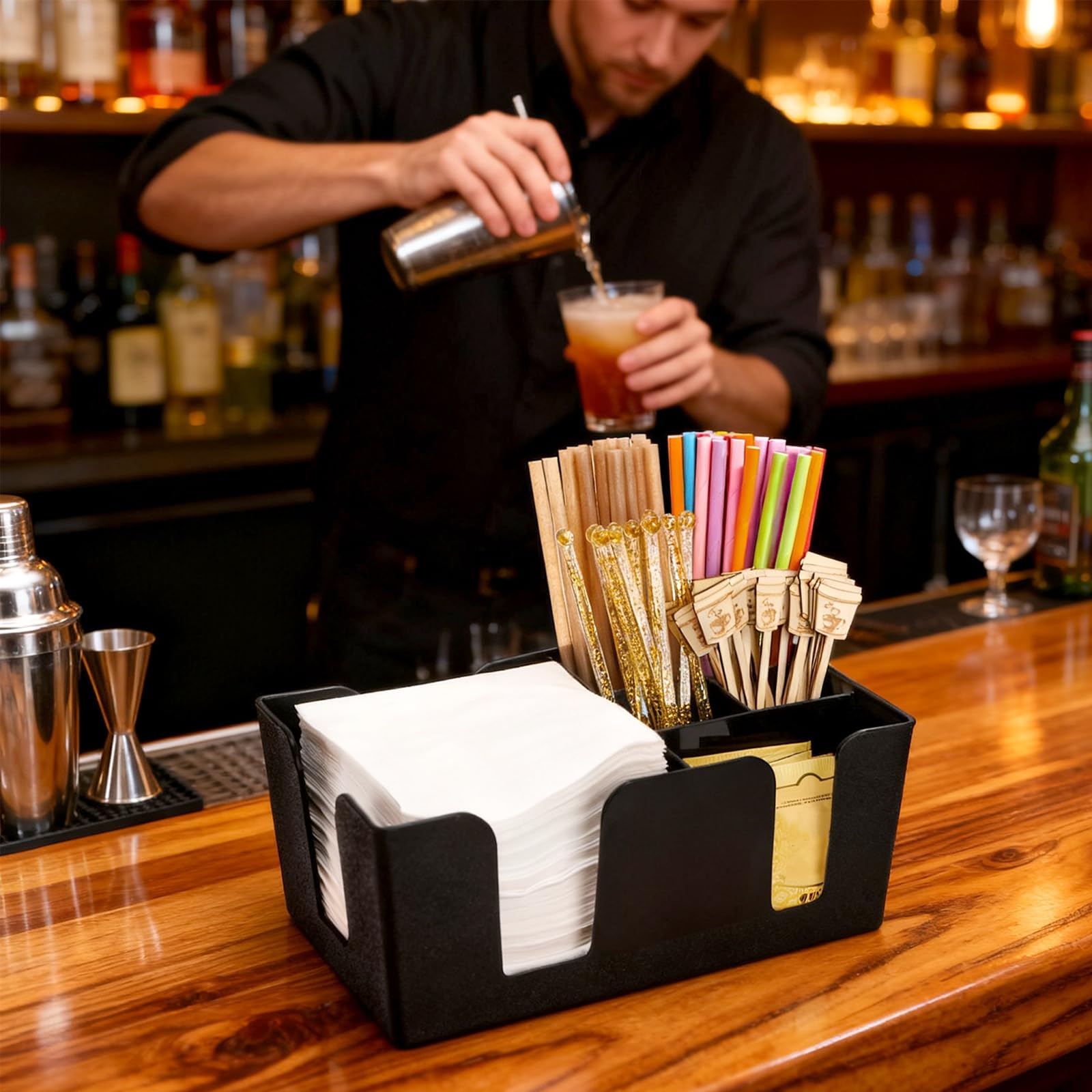 Tebery bar caddy black finish complements any decor for home or cafe