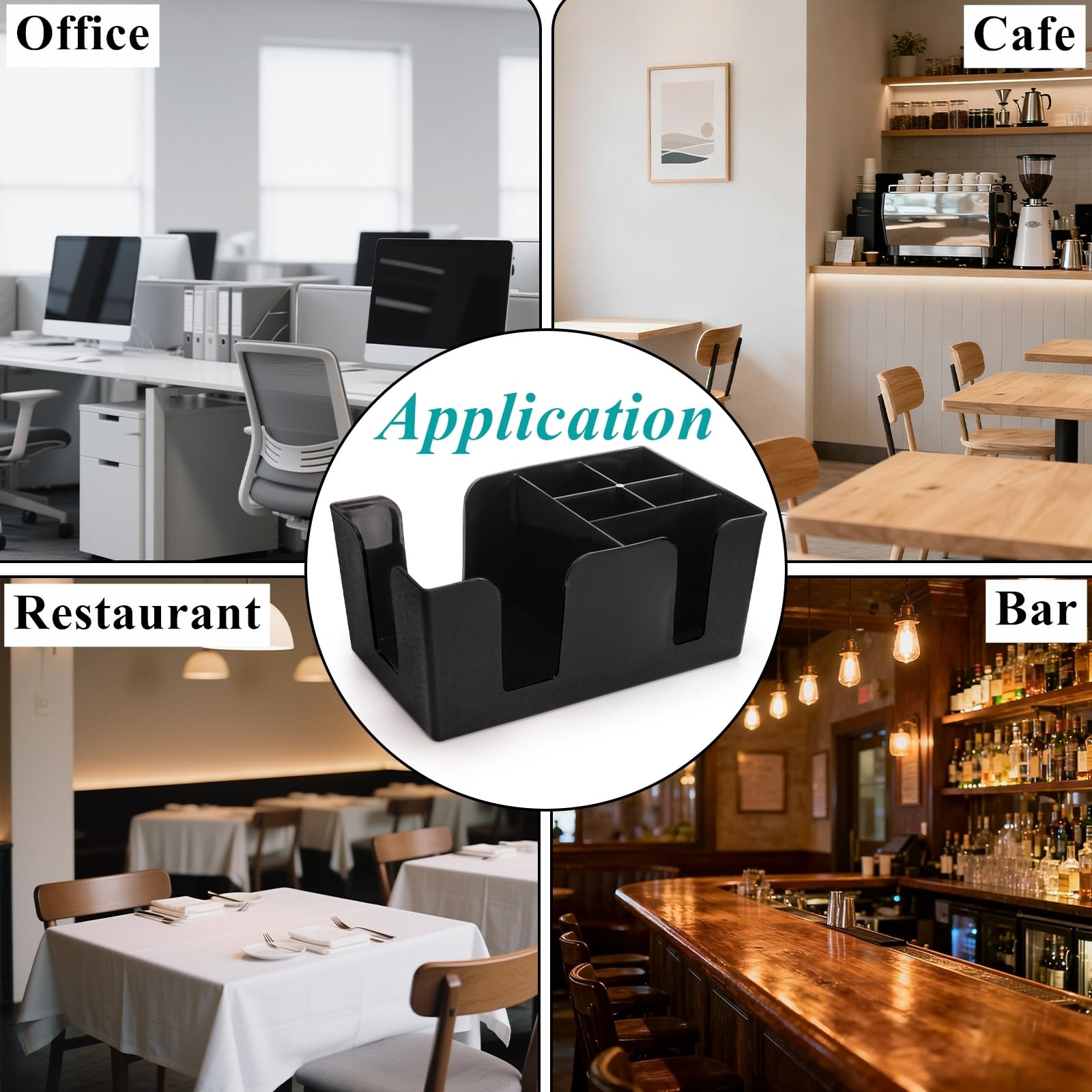 Tebery bar caddy keeps napkins, straws, skewers, and stirrers at hand
