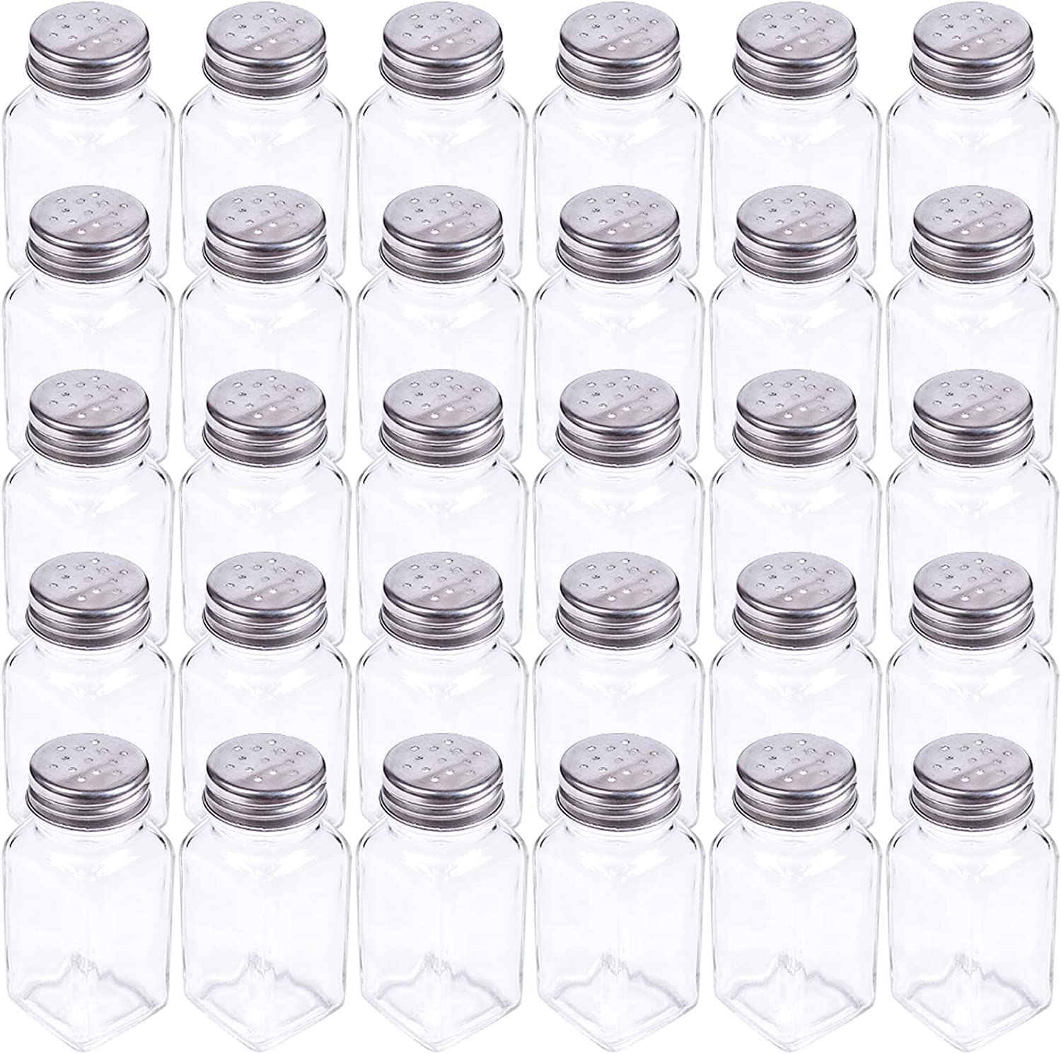 Tebery glass salt and pepper shakers with mushroom tops, front view, stylish table companion for elegant dining