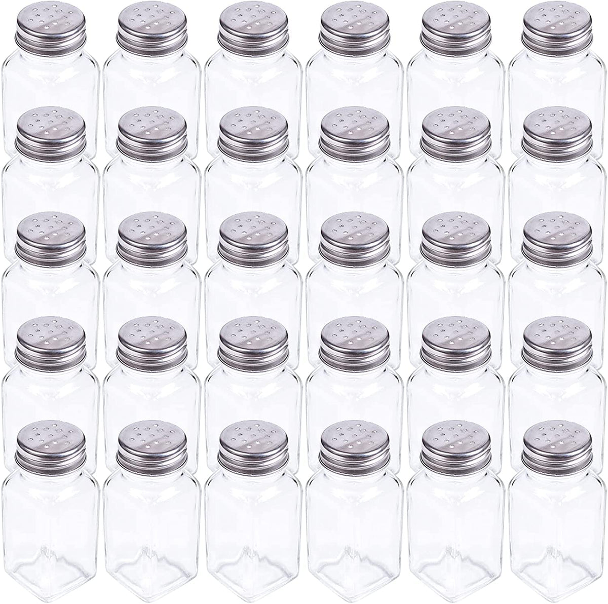 Tebery glass salt and pepper shakers with mushroom tops, front view, stylish table companion for elegant dining