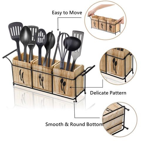 Tebery utensil holder features patterned compartments for quick utensil selection.