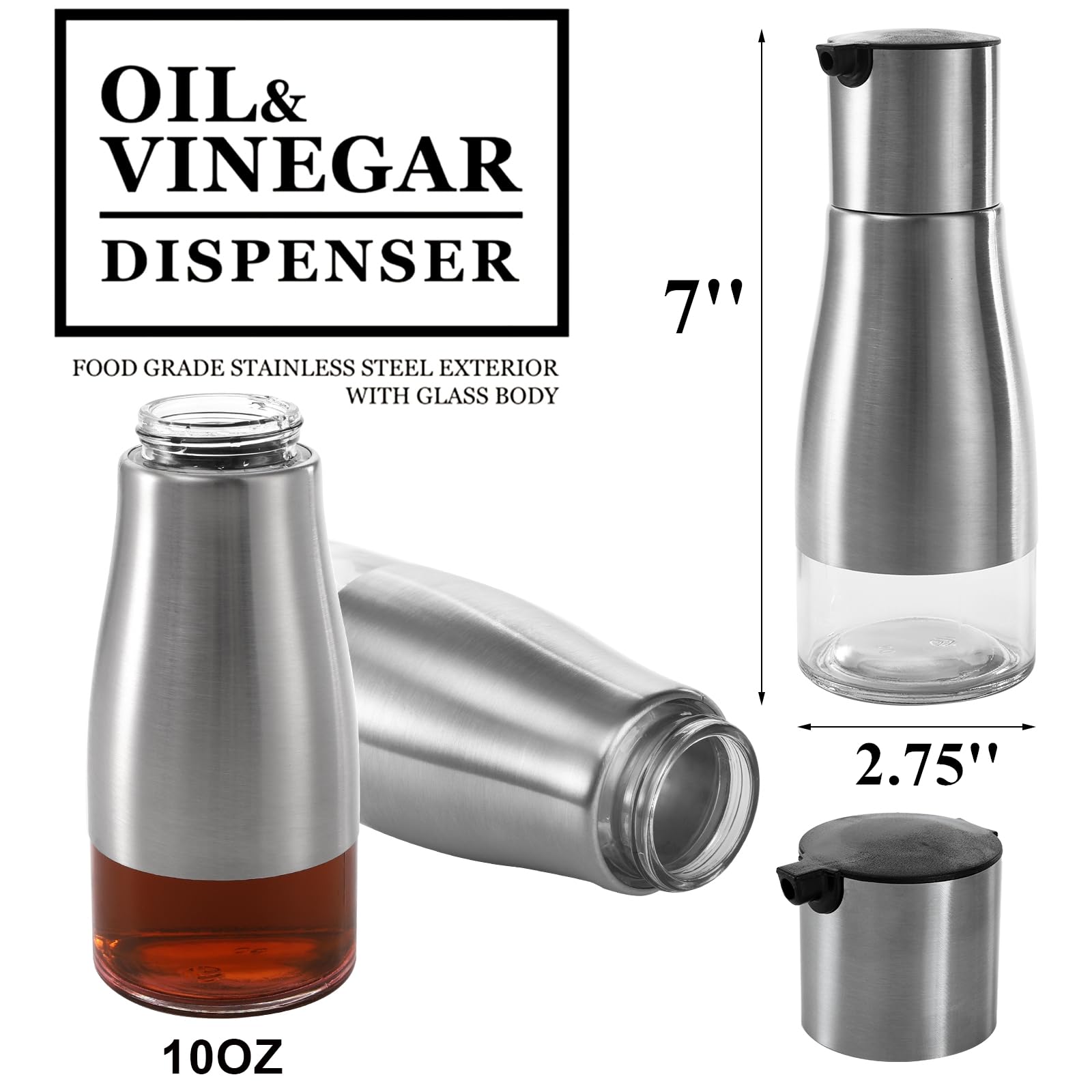 Tebery olive oil dispenser with glass bottom for visual level checks
