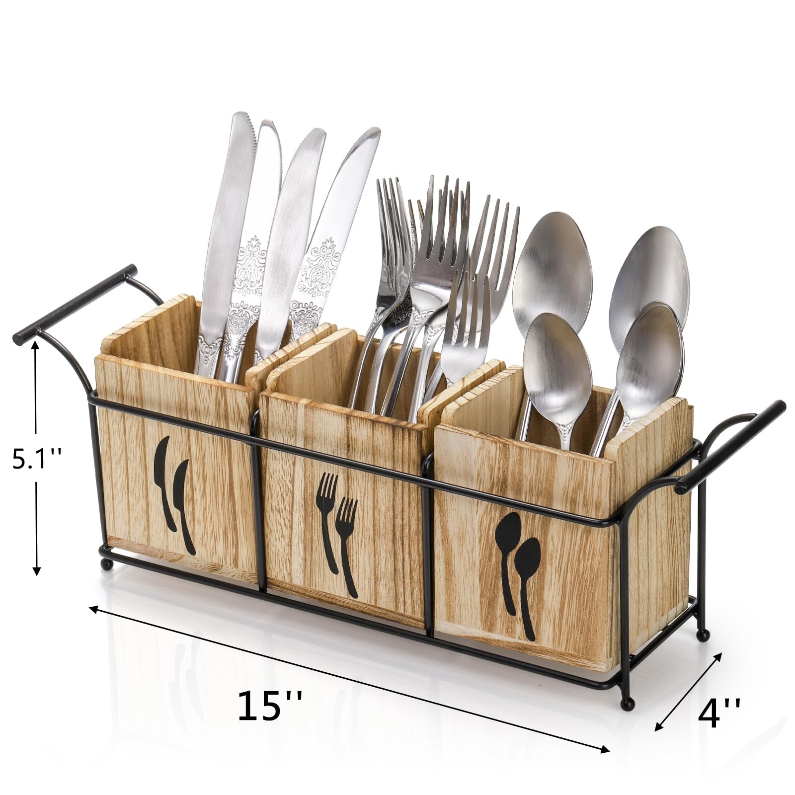 Tebery wooden utensil holder with metal tray detail supports daily use.