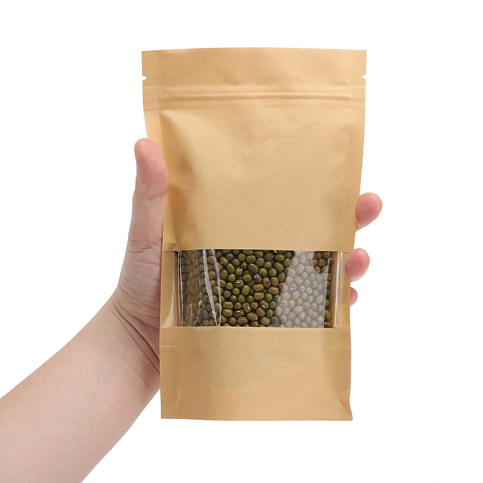 Tecbeauty kraft bag window closeup showing resealable seal.