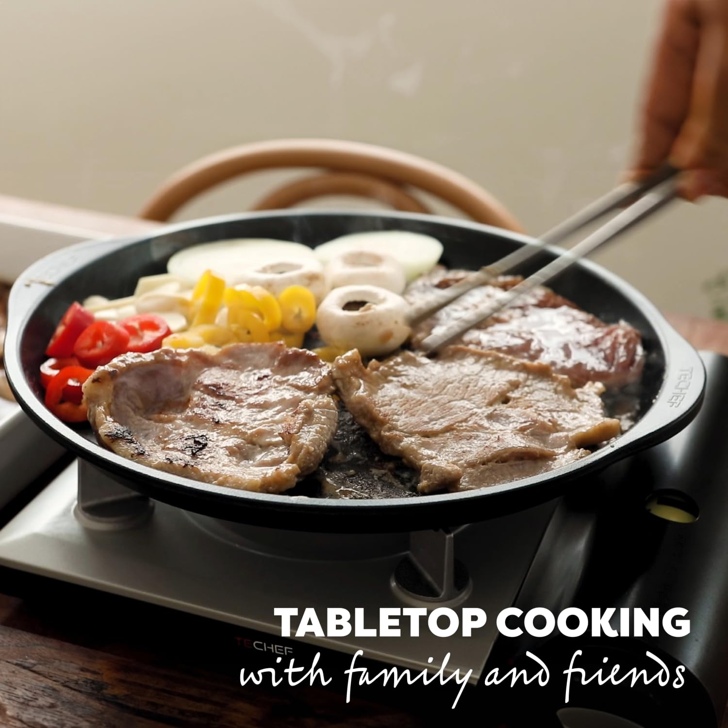 TECHEF grill pan swirled channels drain oil while preserving flavor