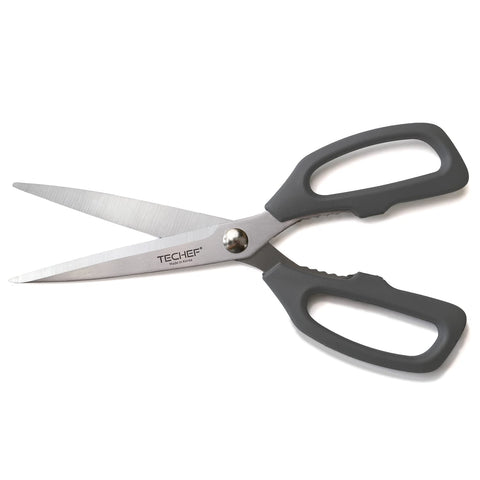 TECHEF kitchen shears with micro-serrated blade for slip-free poultry cutting.