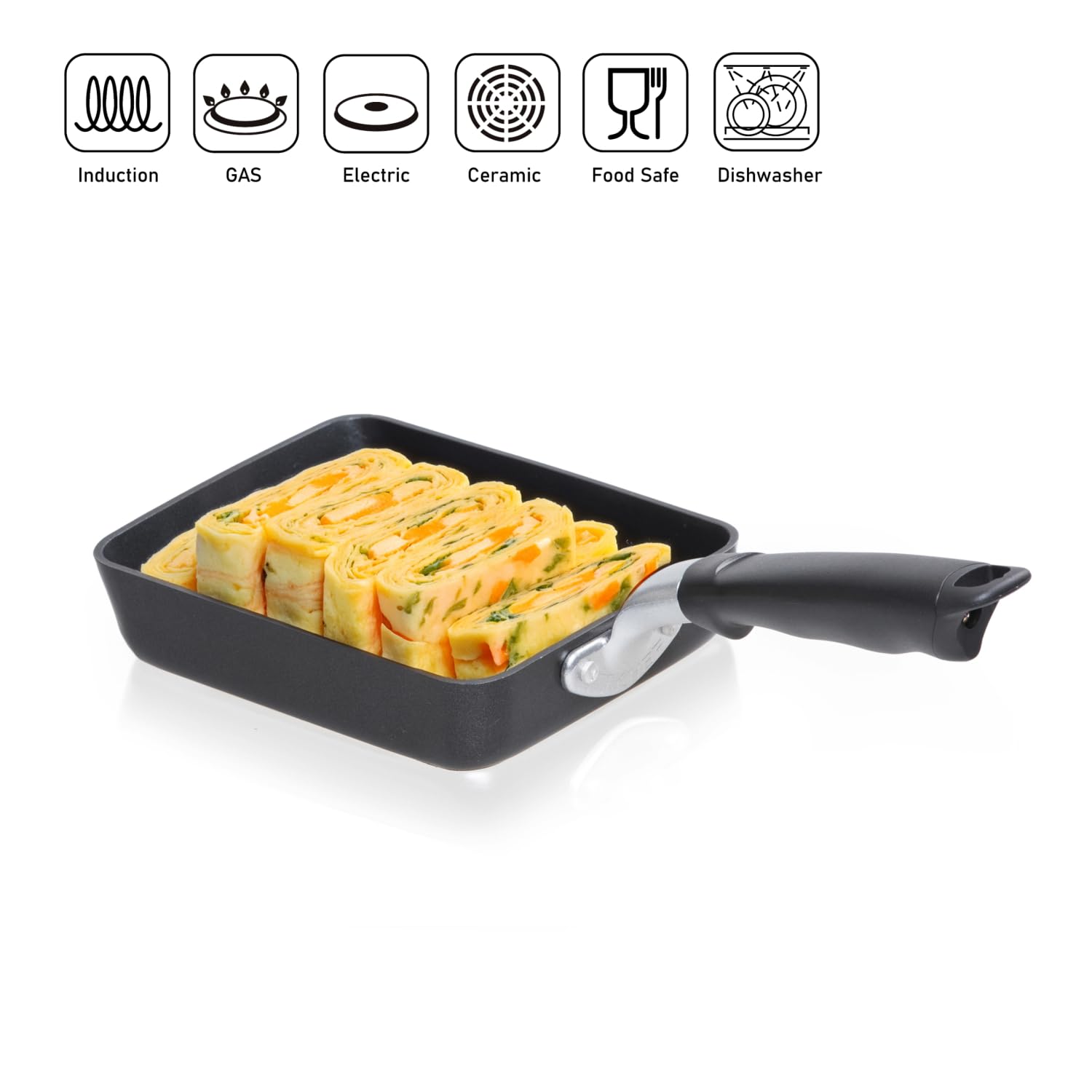 TECHEF Tamagoyaki pan with induction-ready base for versatile stove compatibility