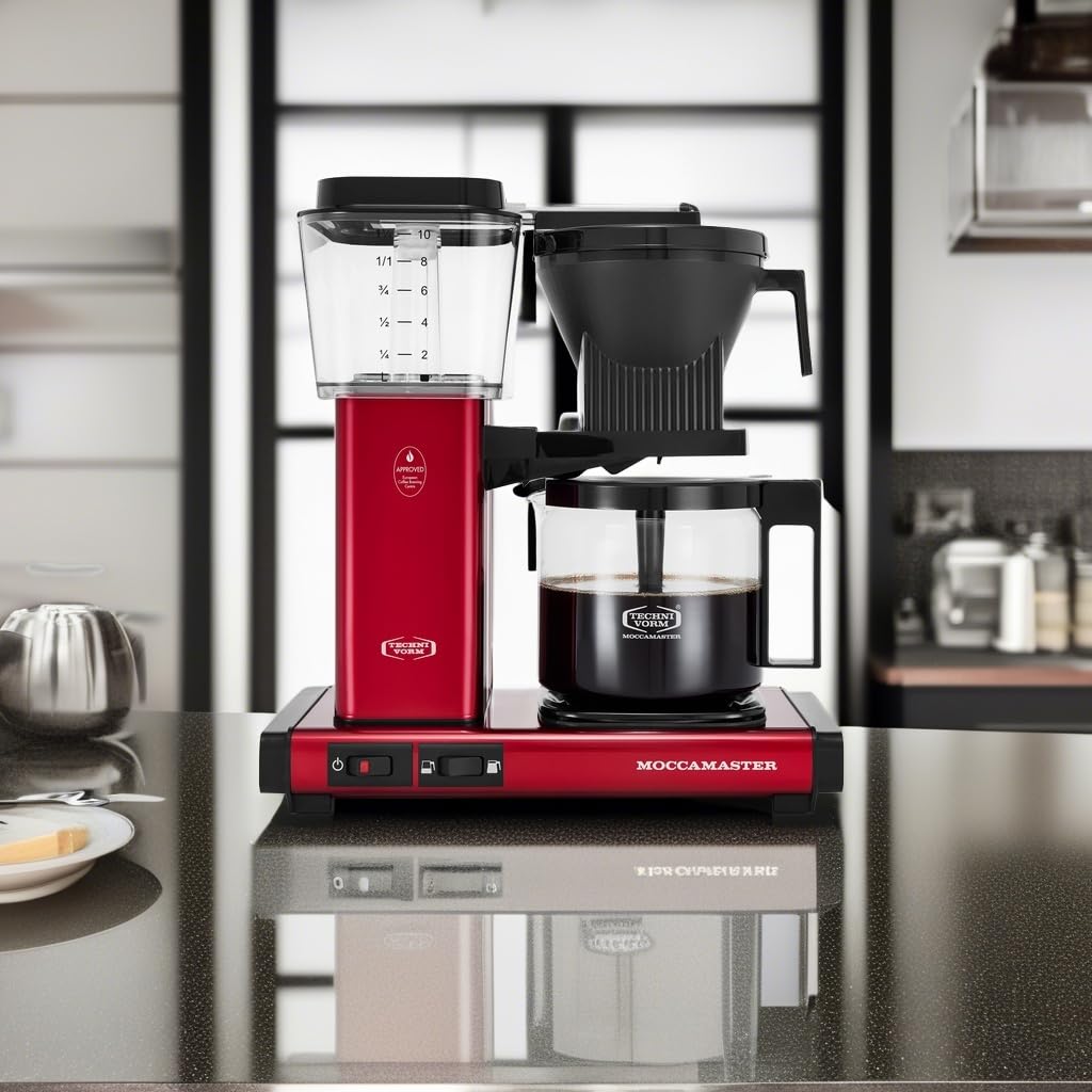 Technivorm Moccamaster KBGV Select Candy Apple Red, jarra de vidrio mantiene el café caliente.