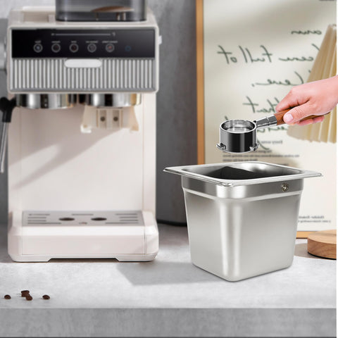 TechShare knock bar design minimizes noise and detritus when discarding grounds.