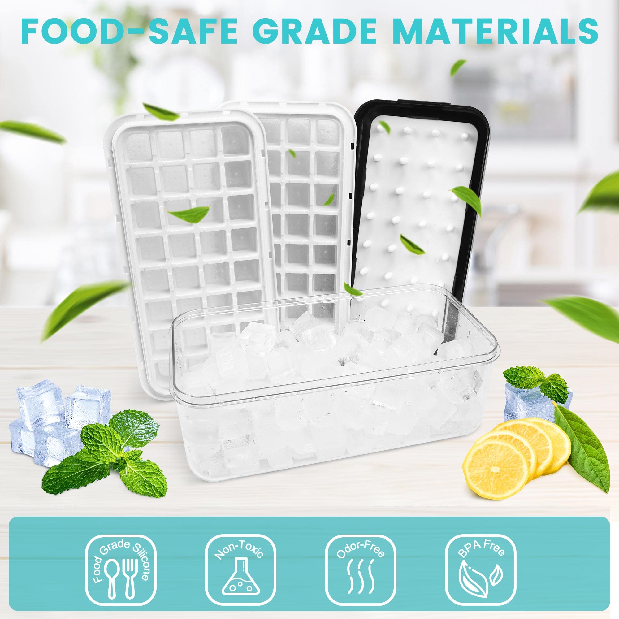 Storage bin keeps trays neatly stacked in the freezer.