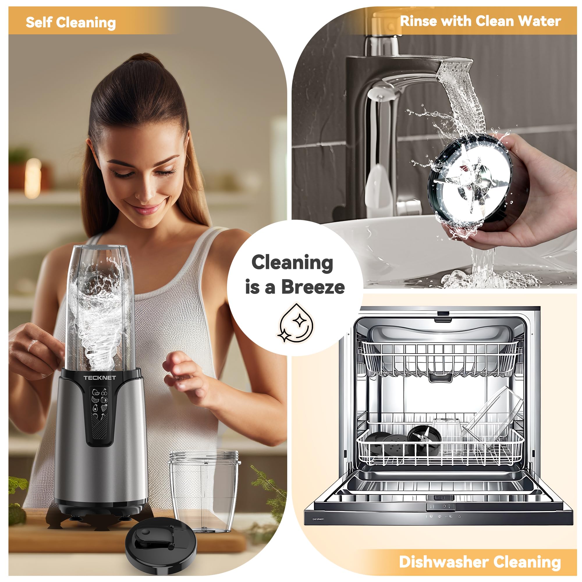 Self cleaning and dishwasher safe cups and lids for easy cleanup