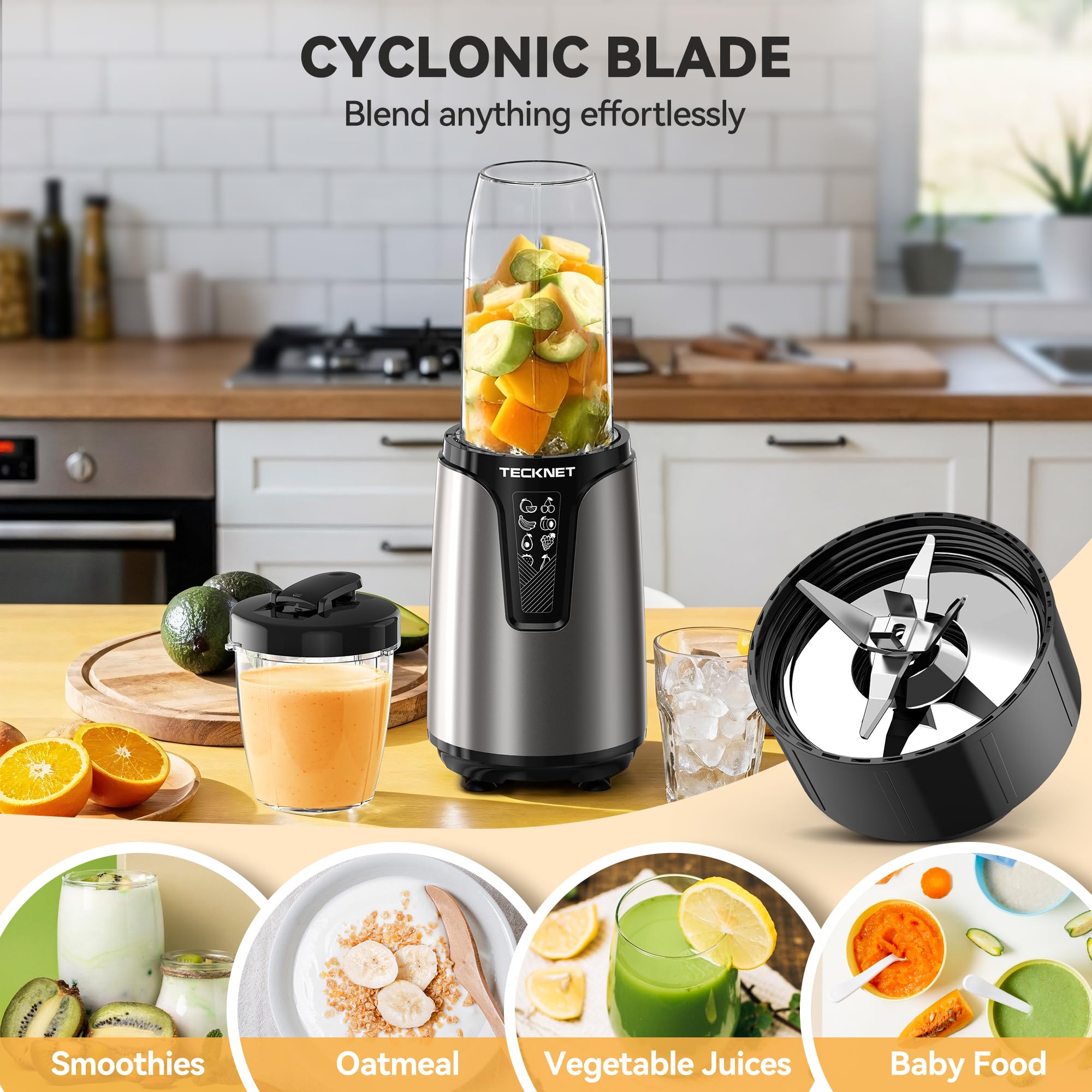 Two cups included for home and on the go smoothies