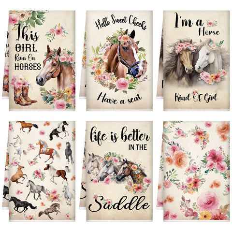 TecUnite horse kitchen towel with floral design; absorbent and quick-drying.