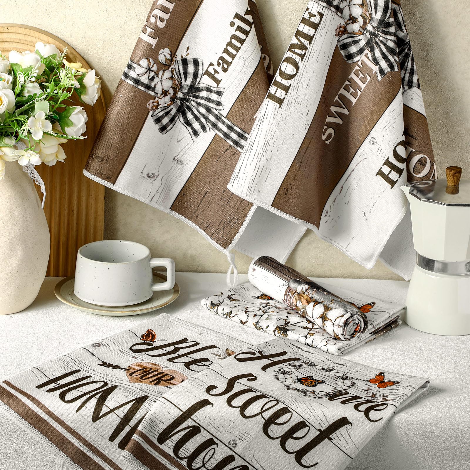 TecUnite farmhouse towels showcase varied colors and decor-friendly designs