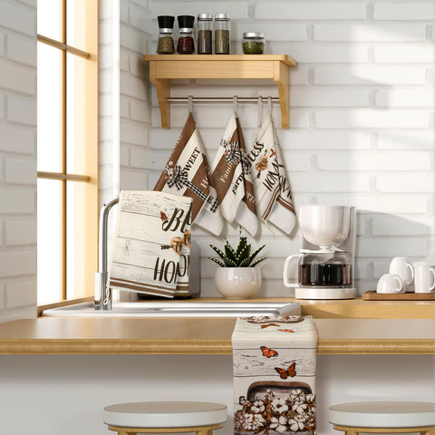 TecUnite towels with vintage graphics add decorative farmhouse charm