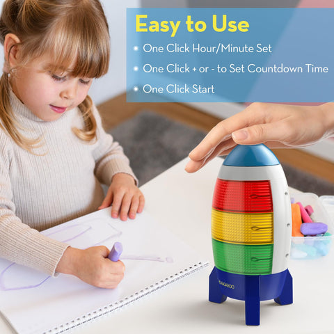 TED KANGAROO timer with traffic-light visuals aids time management for kids.