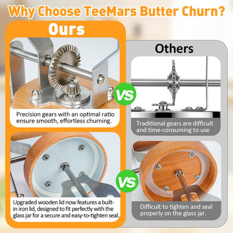 TeeMars Butter Churner inner foam ring cushions paddles for quieter motion.