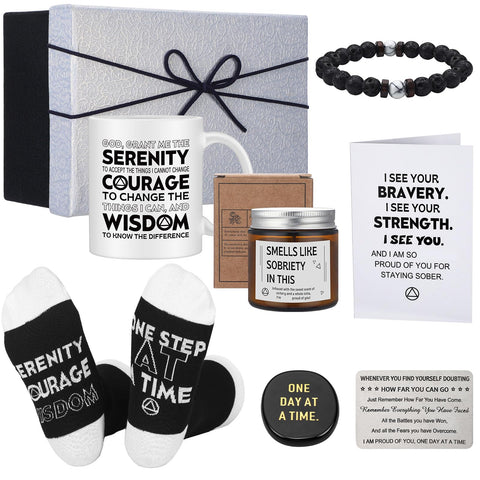 Teeneyou sobriety gift box in blue packaging for AA/NA milestones.