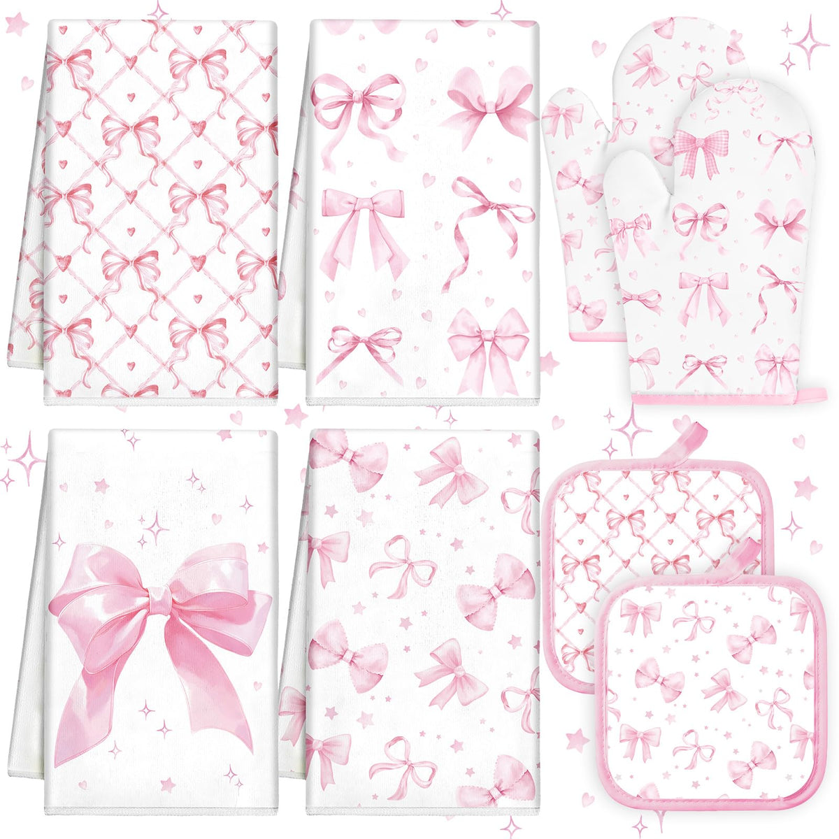 Teenyyou Coquette pink bow kitchen towels for quick, absorbent cleanups
