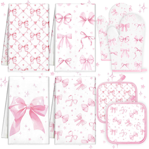 Teenyyou Coquette pink bow kitchen towels for quick, absorbent cleanups
