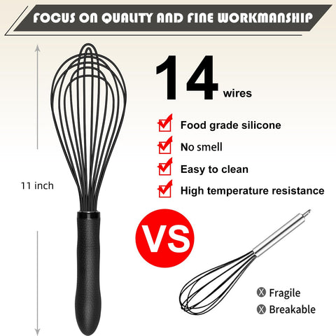 TEEVEA 11-inch silicone whisk handle closeup showing ergonomic grip.