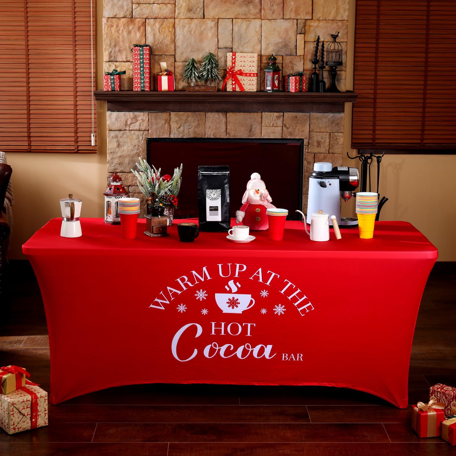 Tegeme red tablecloth on a wooden table showcases holiday color