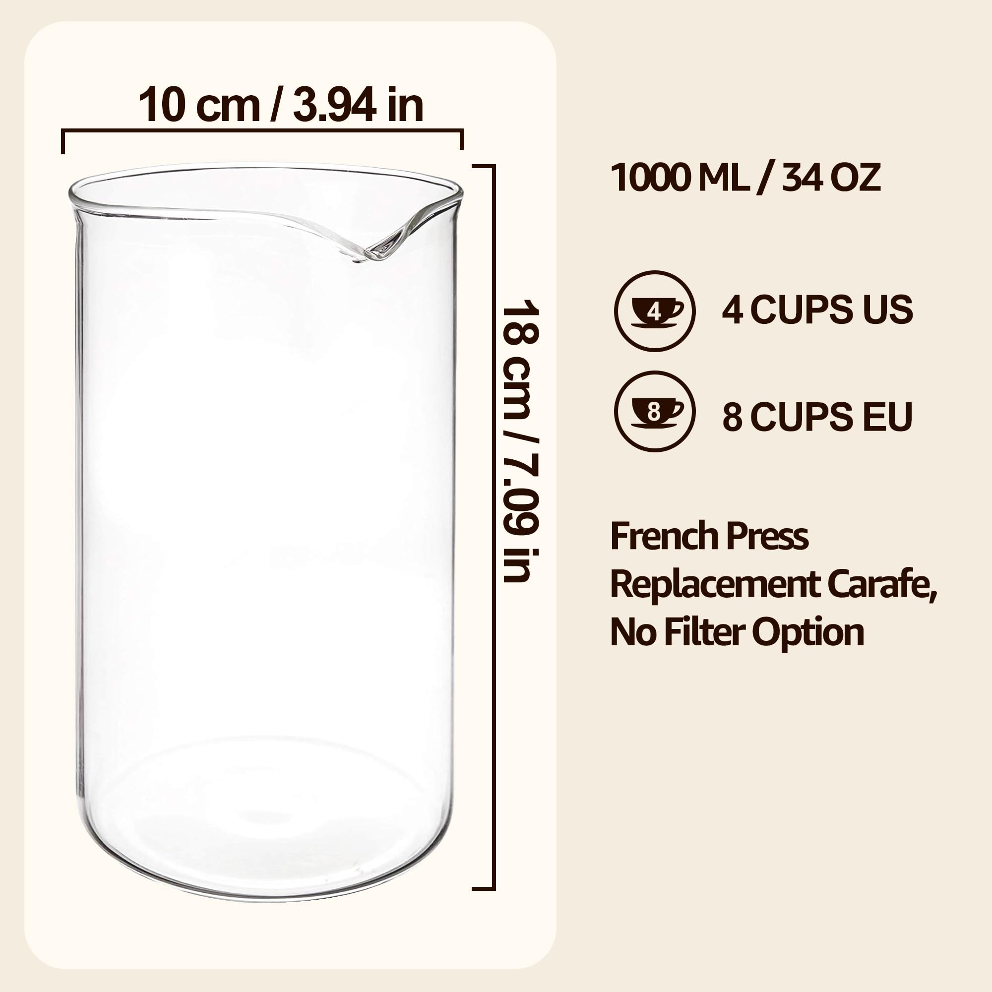 7-inch tall carafe with 3.75-inch diameter for precise fit.