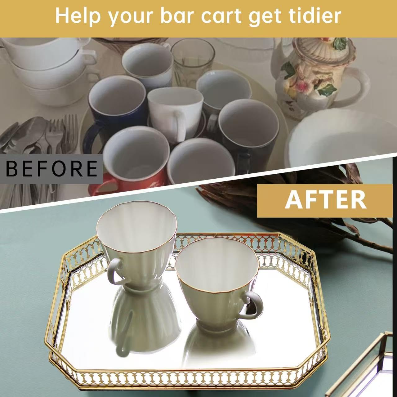 TEITEAI Bar Cart Tray integrated drain board contains drips.