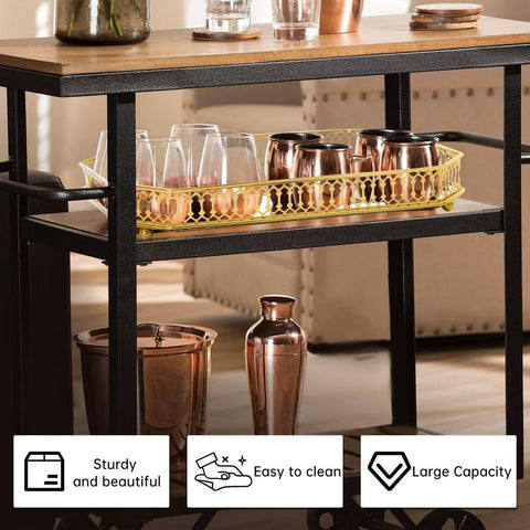 TEITEAI Bar Cart Tray durable metal frame supports daily use.