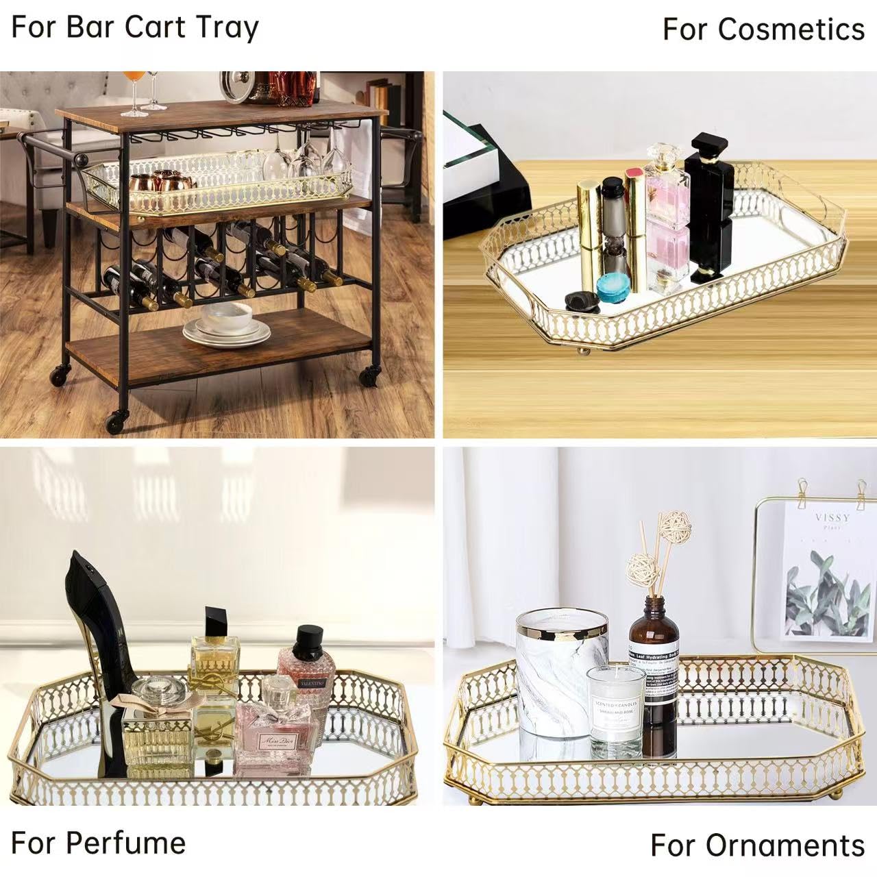 TEITEAI Bar Cart Tray large capacity holds mugs and decanters.