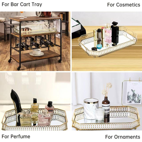 TEITEAI Bar Cart Tray large capacity holds mugs and decanters.