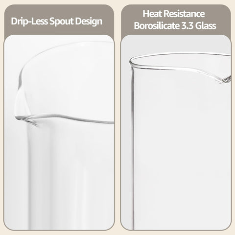 Fire-hardened borosilicate glass carafe for daily use.
