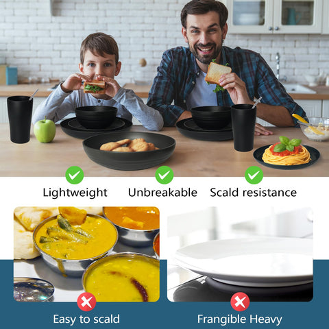 Teivio 88-piece cereal bowls in black for kid-friendly daily meals