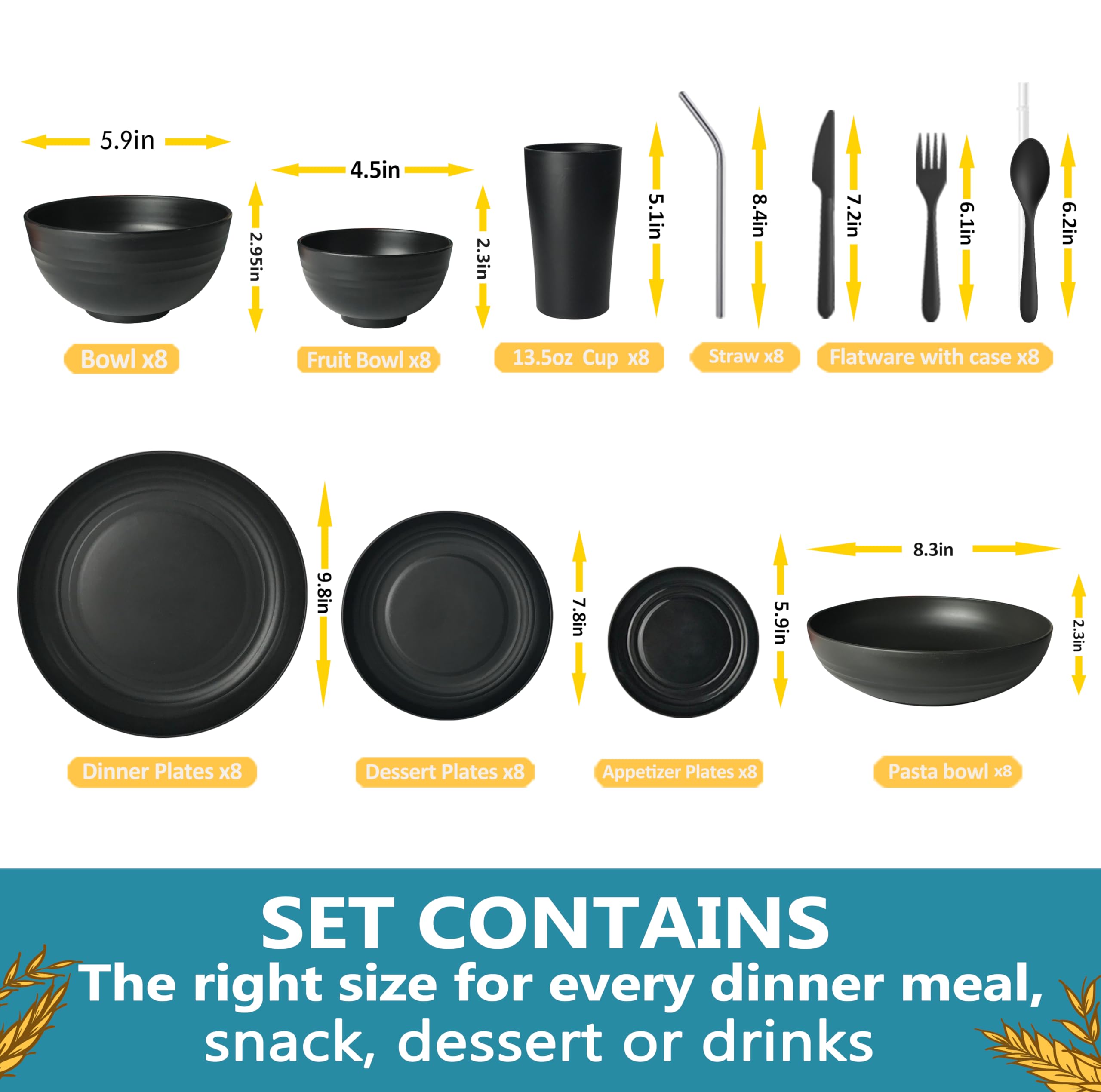 Teivio 88-piece dessert plates in black add a stylish finish to meals