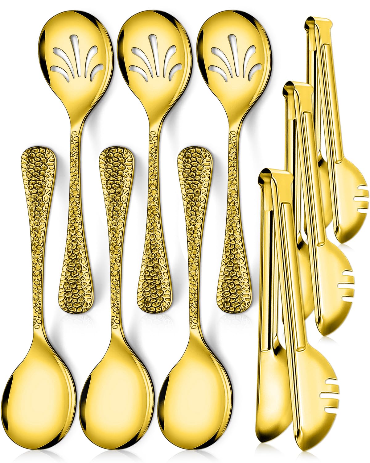 Teivio hammered 10in serving spoon close up showing mirror finish for elegant buffets