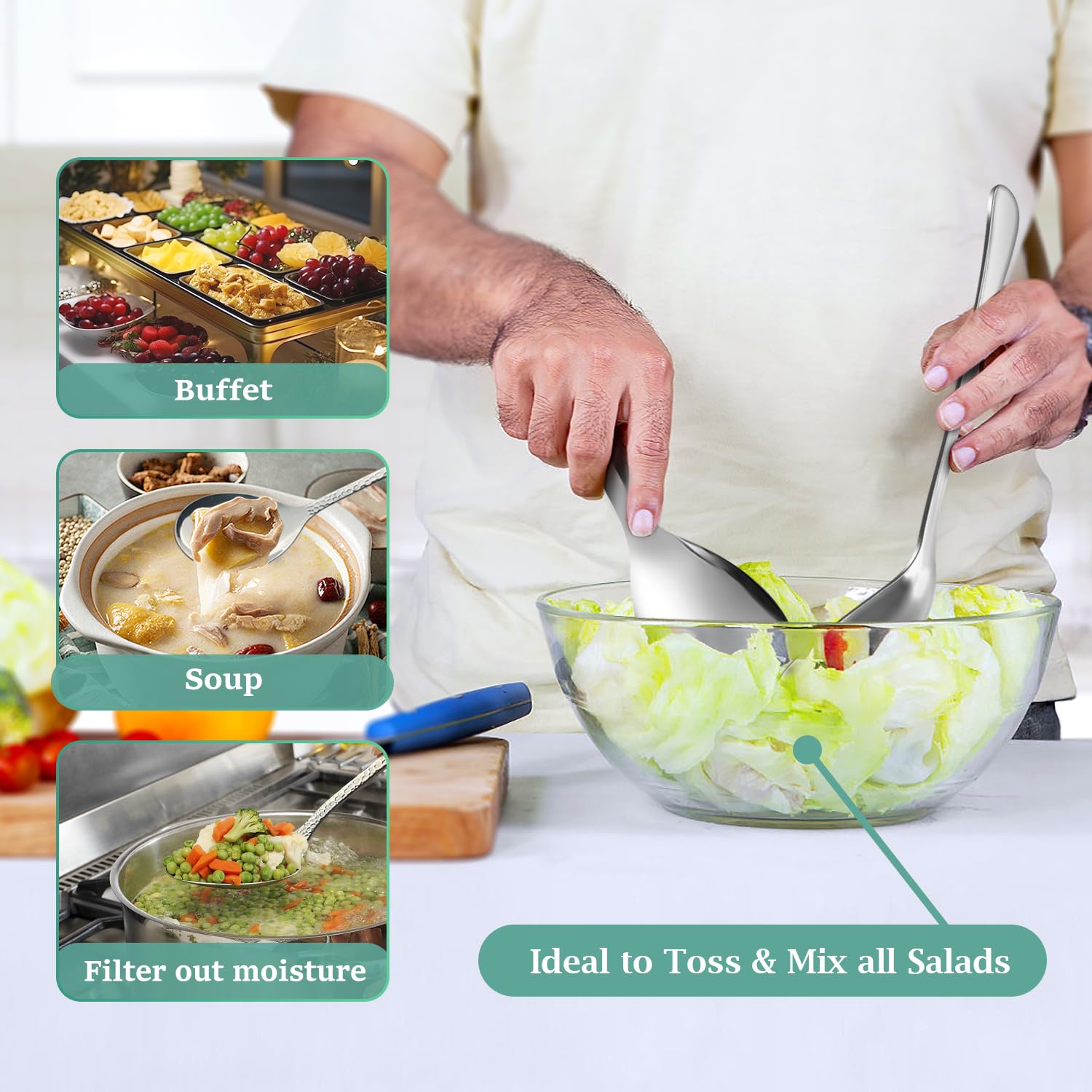 Teivio mirror-polished utensils catch light, easy cleanup after meals.