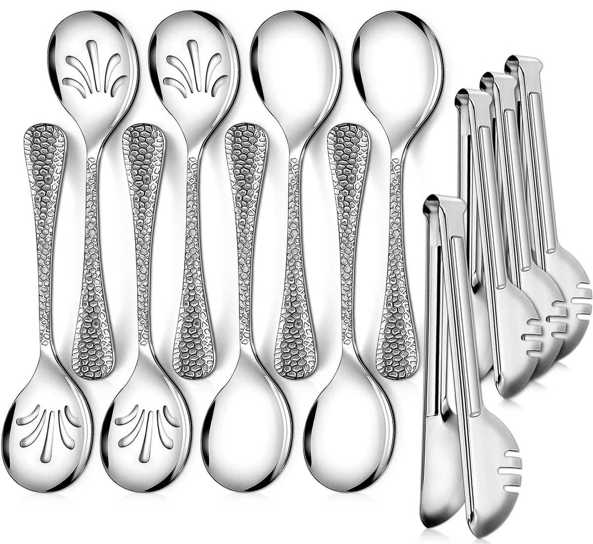 Teivio hammered stainless steel serving spoon 10 inch, ideal for easy family meals.