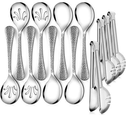 Teivio hammered stainless steel serving spoon 10 inch, ideal for easy family meals.