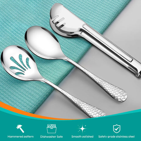Teivio hammered stainless steel slotted spoon 10 inch for draining while serving.
