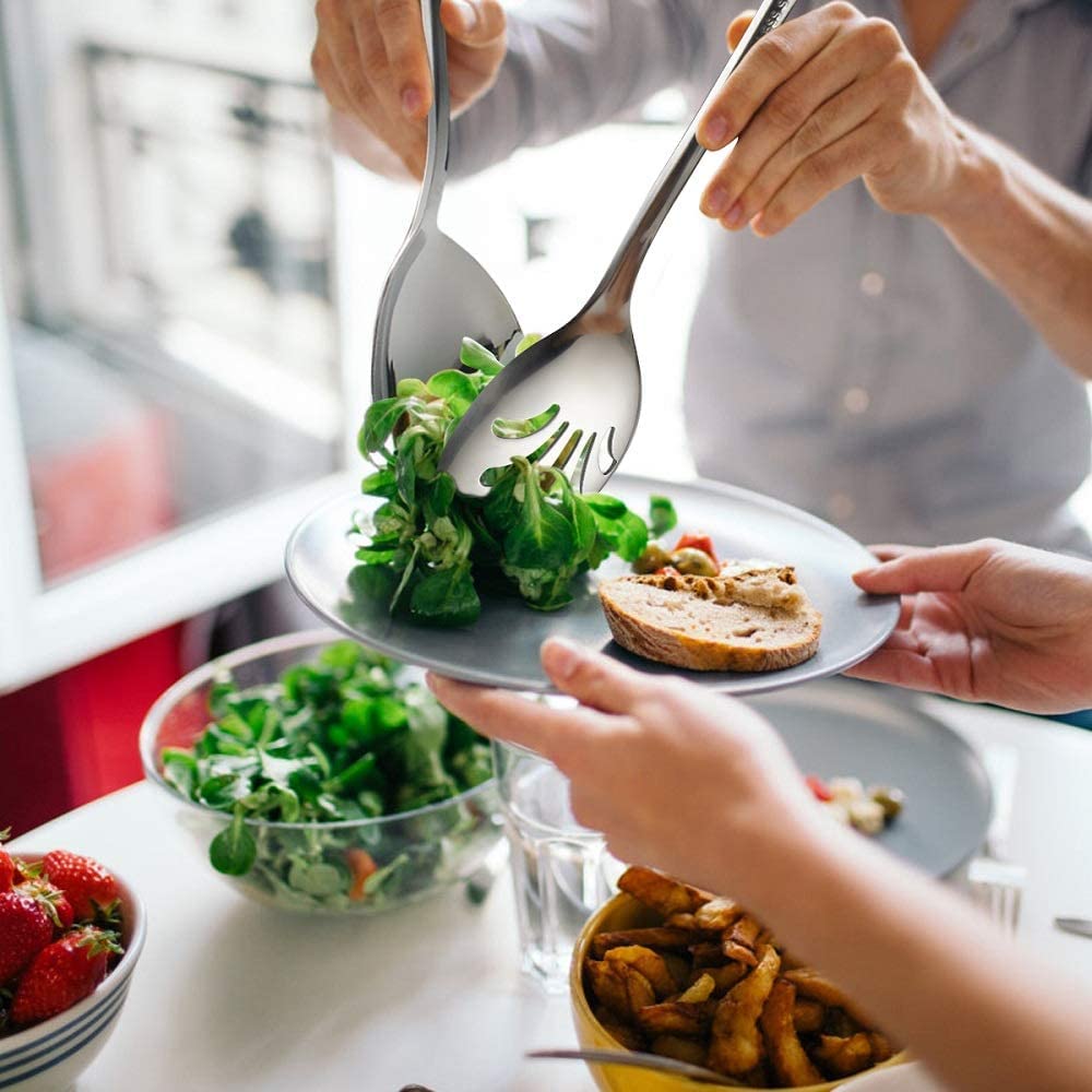 Teivio polished stainless steel utensil detail highlighting easy cleaning.
