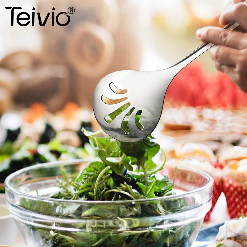 Teivio 9-inch tongs with polished surface, easy to clean after use.