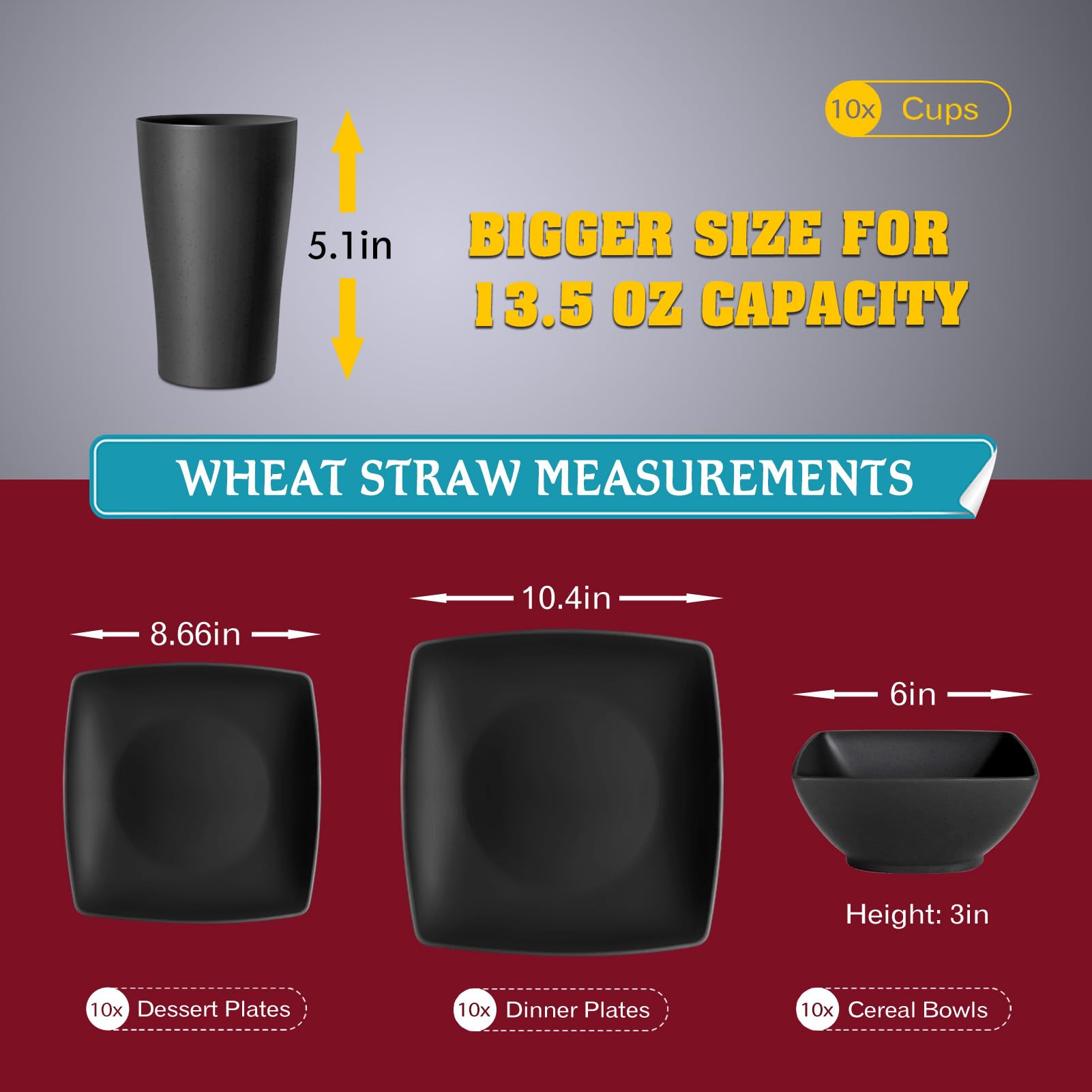 Teivio square salad plates present modern styling and easy stackable storage.