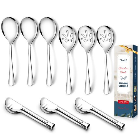 Teivio 9.6-inch serving spoon close-up, durable stainless steel for daily use.