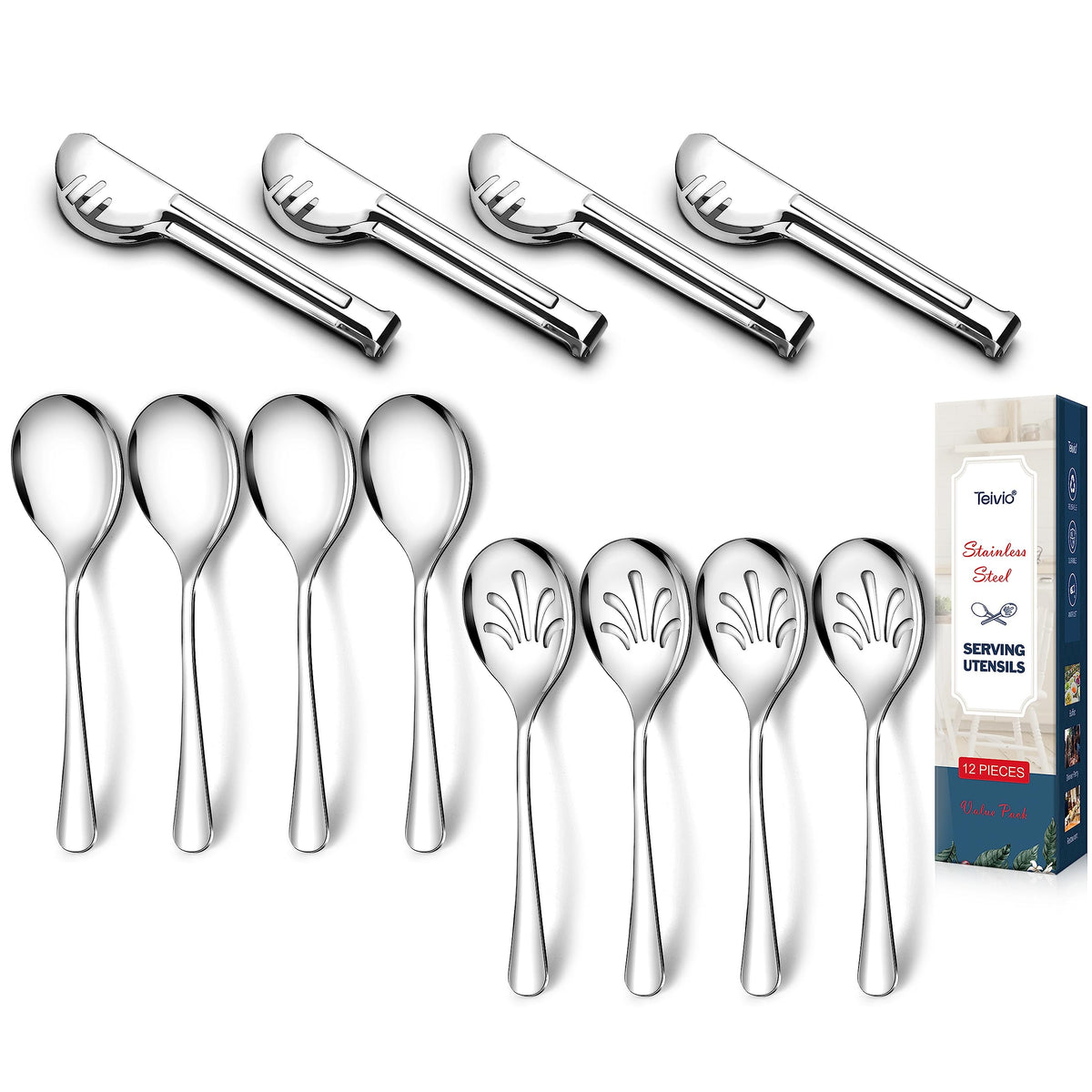 Teivio stainless steel slotted spoon 9-8 inches for easy draining and serving salads.