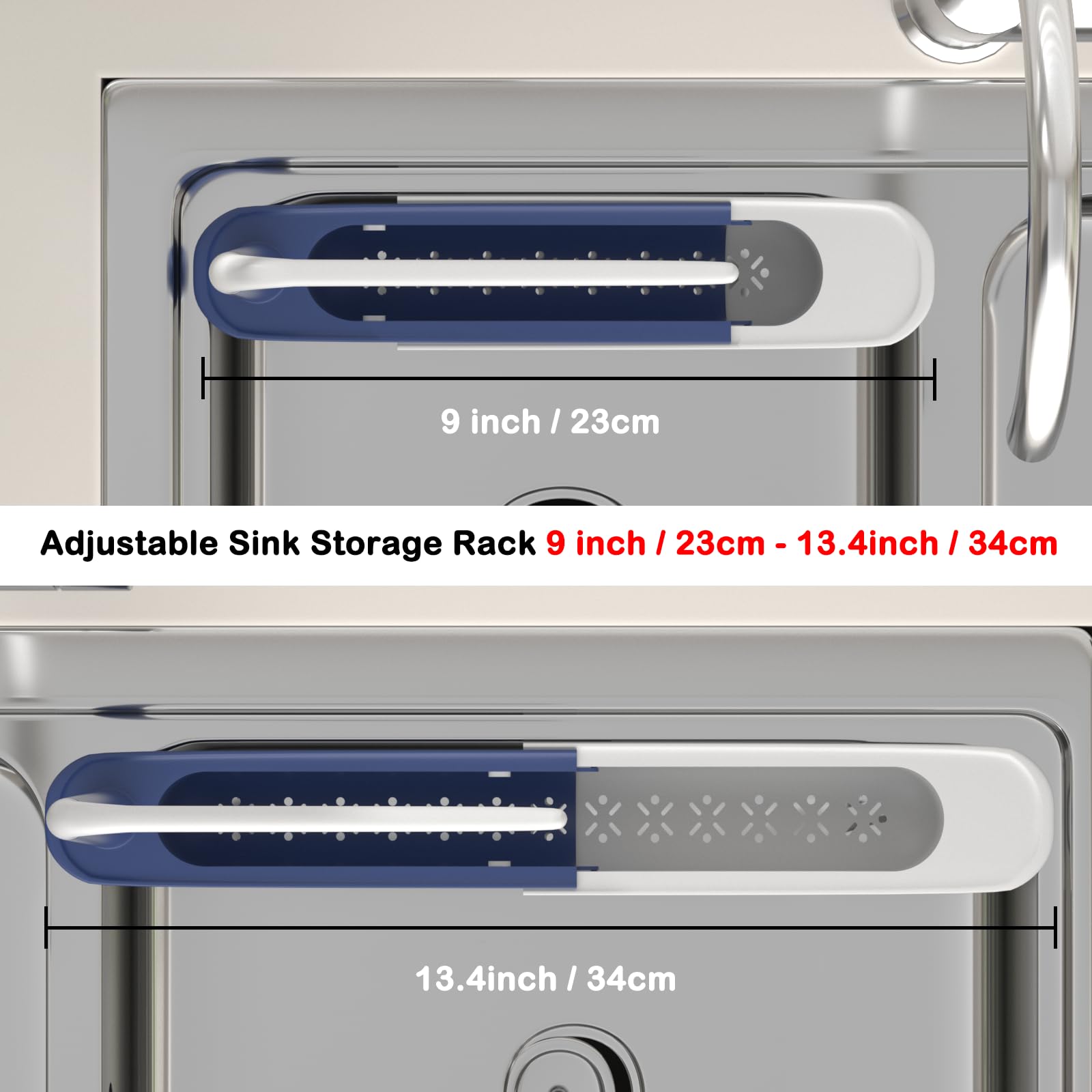 Telescopic Sink Storage Rack in retracted mode saving counter space
