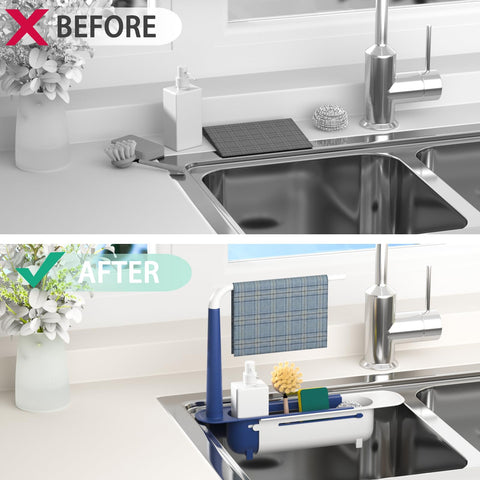 Telescopic Sink Storage Rack under faucet for easy access and drying