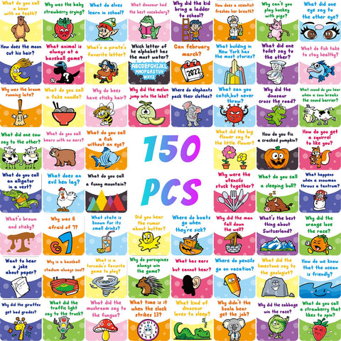 Teling 150 lunchbox jokes cards collection with colorful designs for kids.