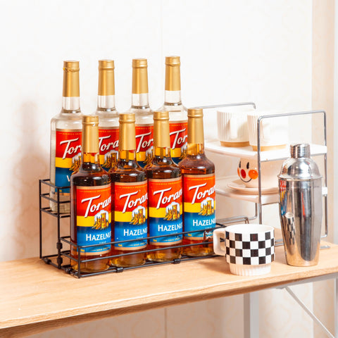 TelKeen 2-tier syrup stand side view highlights sturdy iron construction and stability.